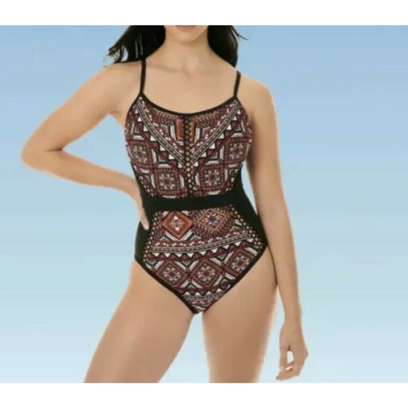 NWT Beach Betty Slimming One Piece Swimsuit Geometric Print - Picture 1 of 9